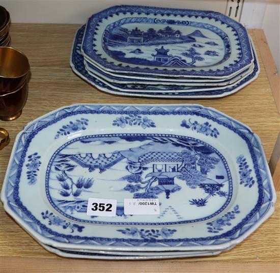 A collection of eight Nanking blue and white rectangular dishes